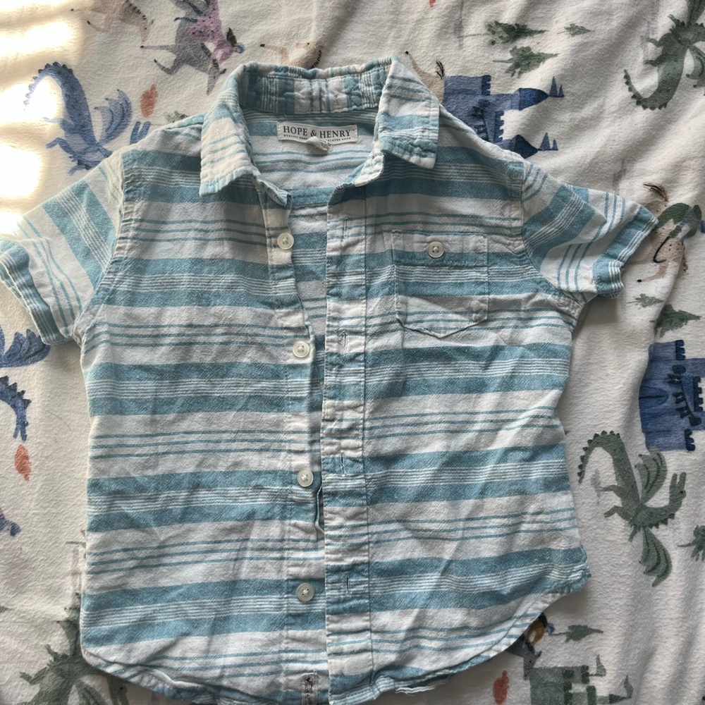 Blue Striped Kids Organic Button Up